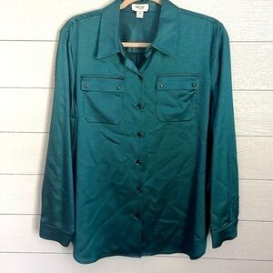 Per Se by Carlisle Women's‎ Green & Blue geometric iridescent button up size 14